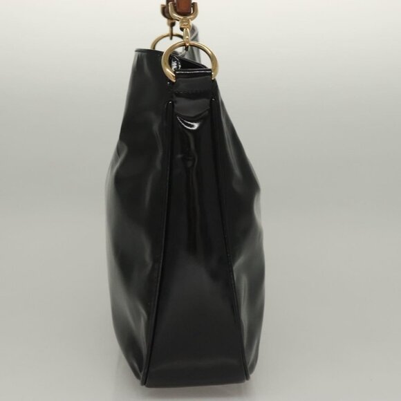 GUCCI Bamboo Hand Bag Enamel 2way Black Gold - Picture 10 of 16